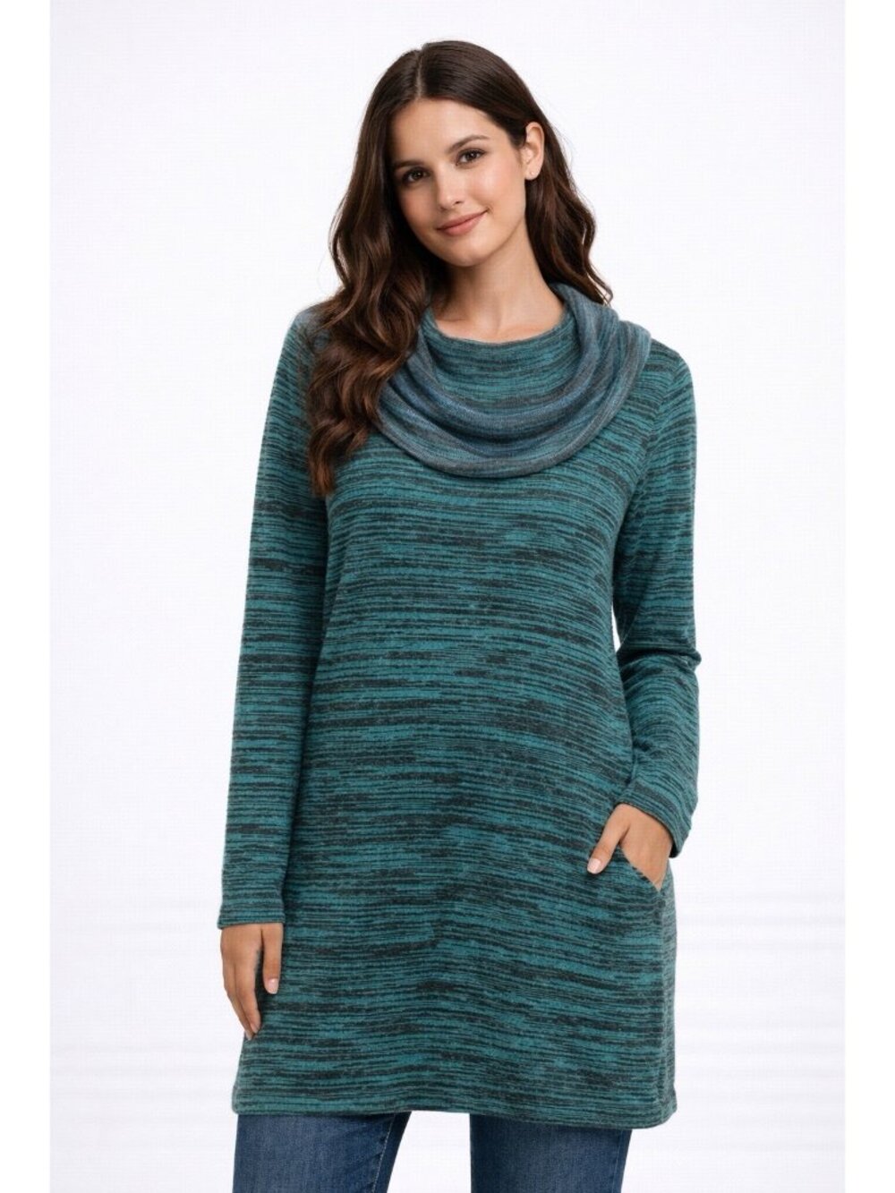 Soft Surroundings Womens Cowl Neck Long Sweater  M  wool blend Comfort soft